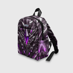 Рюкзак с принтом Камень и фиолетовый кристалл для ребенка, вид на модели спереди №3. Цвет основы: белый