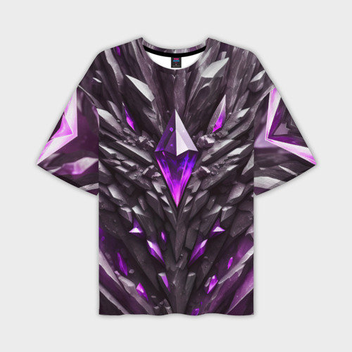 Мужская футболка оверсайз с принтом Камень и фиолетовый кристалл, вид спереди №1