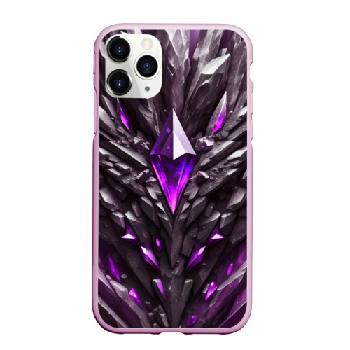 Чехол для iPhone 11 Pro матовый с принтом Камень и фиолетовый кристалл, вид спереди №1