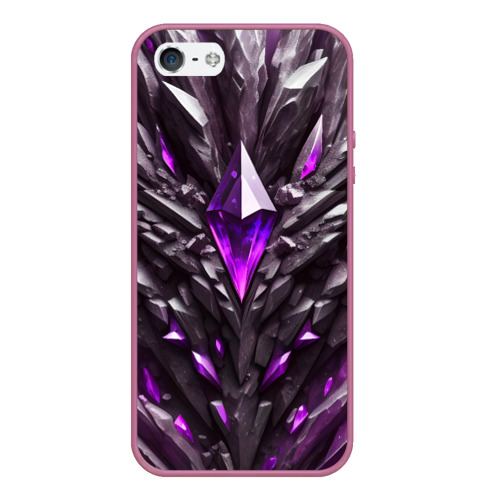 Чехол для iPhone 5/5S матовый с принтом Камень и фиолетовый кристалл, вид спереди №1