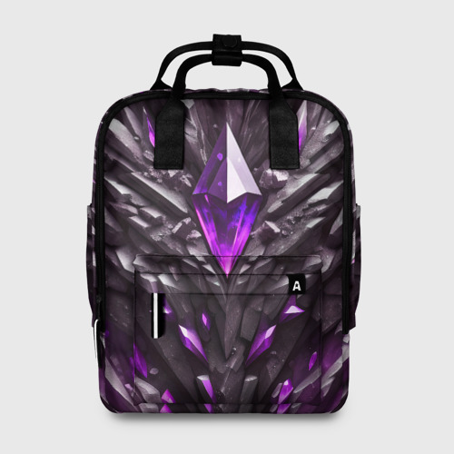 Женский рюкзак с принтом Камень и фиолетовый кристалл, вид спереди №1