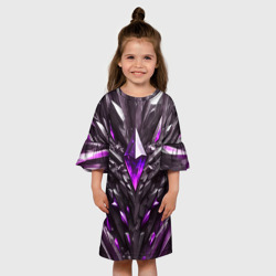 Платье с принтом Камень и фиолетовый кристалл для ребенка, вид на модели спереди №3. Цвет основы: белый