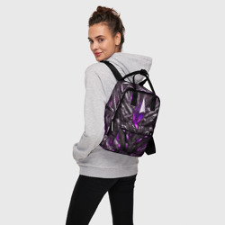Рюкзак с принтом Камень и фиолетовый кристалл для женщины, вид на модели спереди №3. Цвет основы: белый