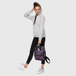 Рюкзак с принтом Камень и фиолетовый кристалл для женщины, вид на модели спереди №4. Цвет основы: белый