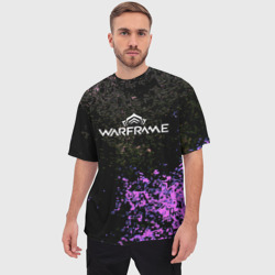 Мужская футболка oversize 3D Warframe брызги неоновых красок - фото 2