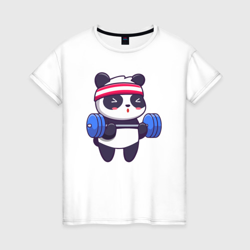 Женская футболка из хлопка с принтом Панда в качалке, вид спереди №1