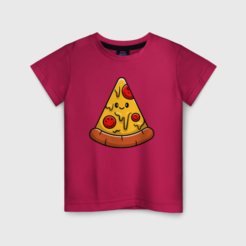 Детская футболка хлопок с принтом Smiling pizza, вид спереди #2