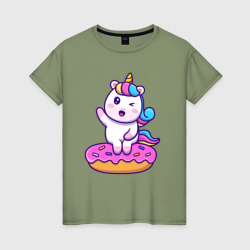Donut unicorn – Женская футболка хлопок с принтом купить со скидкой в -20%