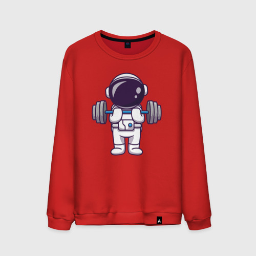 Мужской свитшот хлопок с принтом Космонавт со штангой, вид спереди #2