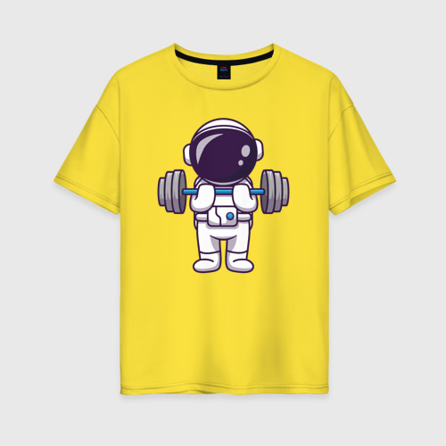 Женская футболка хлопок Oversize с принтом Космонавт со штангой, вид спереди #2