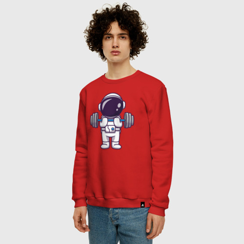 Мужской свитшот хлопок с принтом Космонавт со штангой, фото на моделе #1