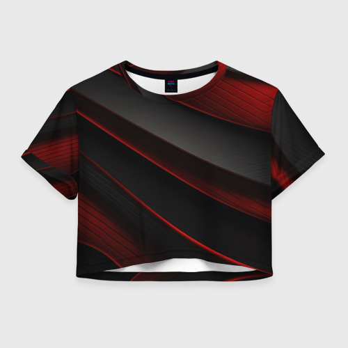 Женская футболка Crop-top 3D Красная абстракция с черными линиями, цвет 3D печать