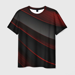 Мужская футболка 3D Красная абстракция с черными линиями