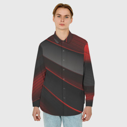 Мужская рубашка oversize 3D Красная абстракция с черными линиями - фото 2