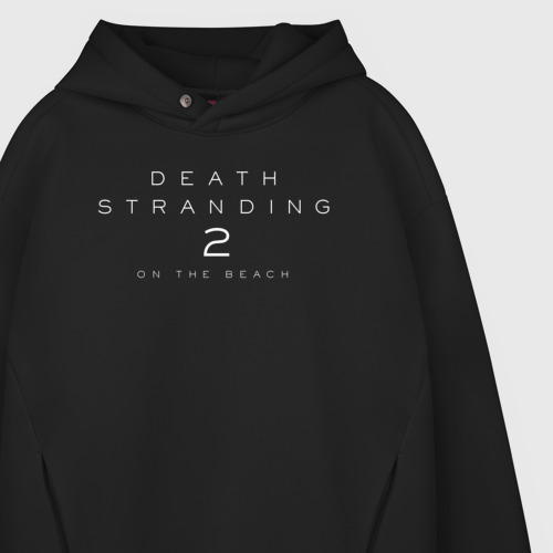 Мужское худи Oversize хлопок Death stranding 2 on the beach logotype, цвет черный - фото 4