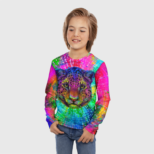 Детский лонгслив 3D Цветной ягуар, цвет 3D печать - фото 3
