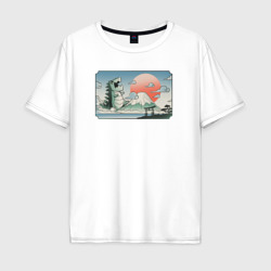Мужская футболка хлопок Oversize Монстр горы Фудзи