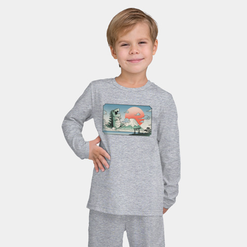 Детская пижама с лонгсливом хлопок Монстр горы Фудзи, цвет меланж - фото 3