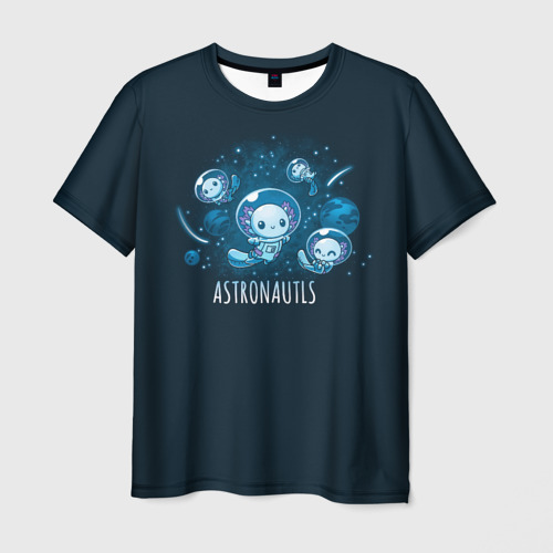 Мужская футболка с принтом Аксолотли астронавты, вид спереди №1