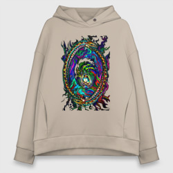 Женское худи Oversize хлопок Уроборос милашка - пламя неона