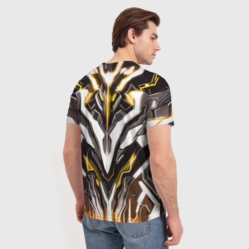 Мужская футболка 3D с принтом Неоновая кибер броня жёлтая, вид сзади #2