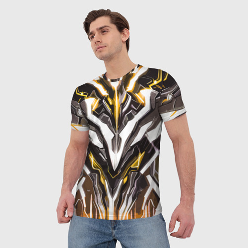 Мужская футболка 3D с принтом Неоновая кибер броня жёлтая, фото на моделе #1
