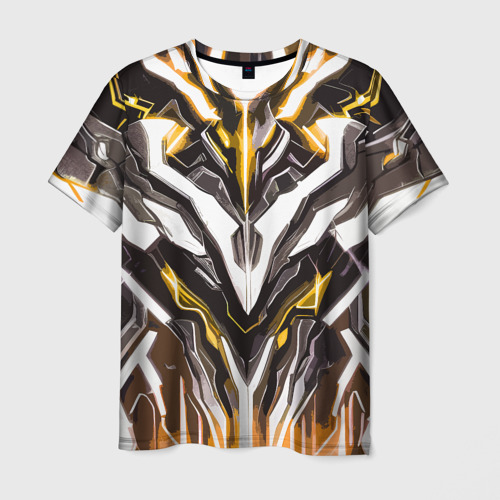 Мужская футболка 3D с принтом Неоновая кибер броня жёлтая, вид спереди #2