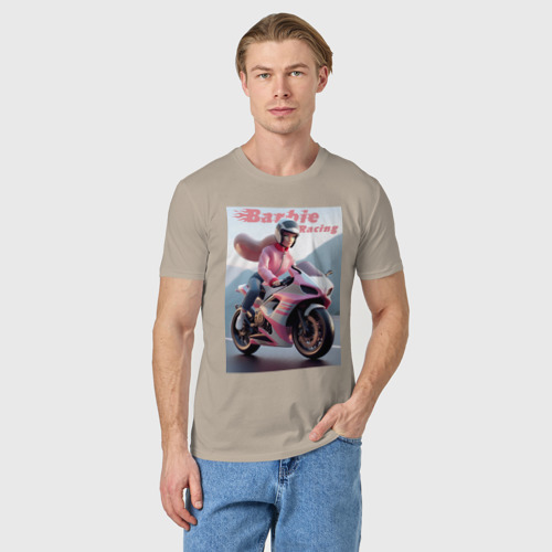 Мужская футболка хлопок с принтом Barbie racing - ai art, фото на моделе #1