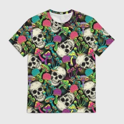 Мужская футболка 3D Человеческие черепа с грибами