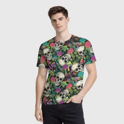 Мужская футболка 3D Человеческие черепа с грибами - фото 2
