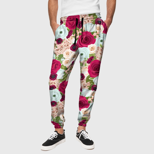 Мужские брюки 3D Цветочный фон, цвет 3D печать - фото 4
