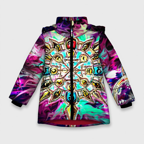 Зимняя куртка для девочек 3D с принтом Колесо фортуны, вид спереди #2