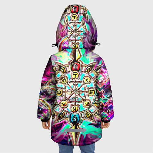 Зимняя куртка для девочек 3D с принтом Колесо фортуны, вид сзади #2