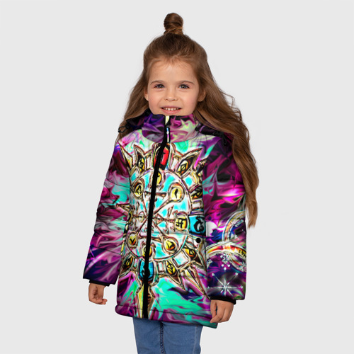Зимняя куртка для девочек 3D с принтом Колесо фортуны, фото на моделе #1