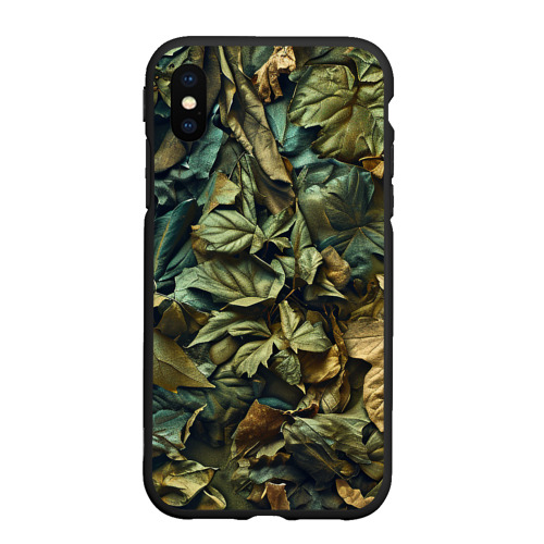 Чехол для iPhone XS Max матовый с принтом Реалистичный камуфляж из листьев, вид спереди #2