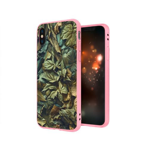 Чехол для iPhone X матовый с принтом Реалистичный камуфляж из листьев, вид сбоку #3