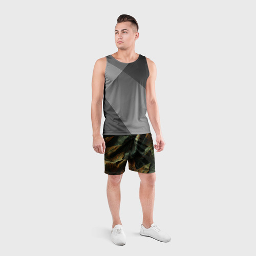Мужские шорты спортивные Реалистичный охотничий камуфляж из ткани и листьев, цвет 3D печать - фото 4