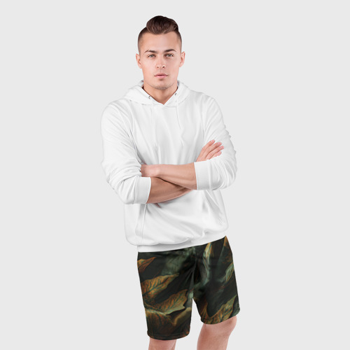 Мужские шорты спортивные Реалистичный охотничий камуфляж из ткани и листьев, цвет 3D печать - фото 5