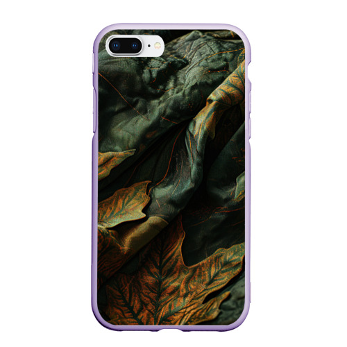 Чехол для iPhone 7Plus/8 Plus матовый Реалистичный охотничий камуфляж из ткани и листьев, цвет светло-сиреневый
