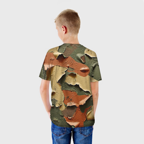 Детская футболка 3D с принтом Реалистичный камуфляж из краски, вид сзади #2