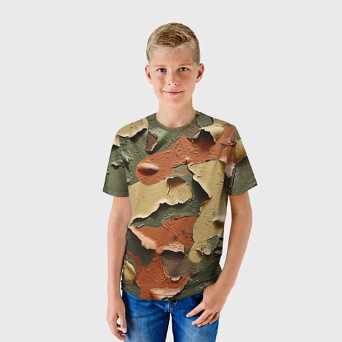 Детская футболка 3D с принтом Реалистичный камуфляж из краски, фото на моделе #1