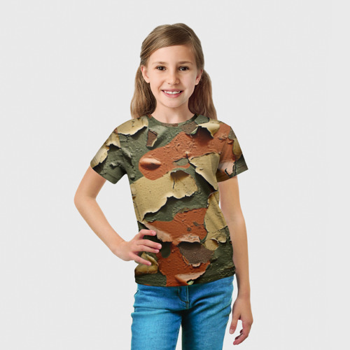 Детская футболка 3D с принтом Реалистичный камуфляж из краски, вид сбоку #3