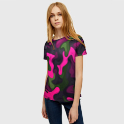 Женская футболка 3D Яркий неоновый камуфляж фиолетовый и зеленый - фото 2