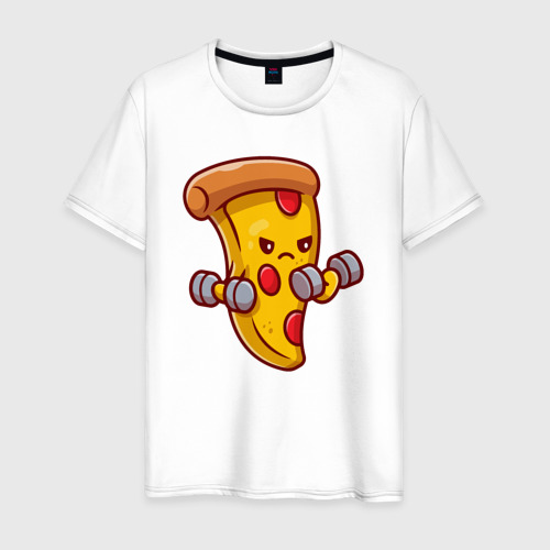 Мужская футболка из хлопка с принтом Пицца на спорте, вид спереди №1