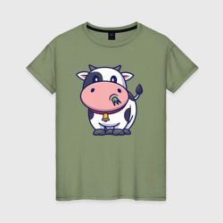 Коровка на лугу – Женская футболка хлопок с принтом купить со скидкой в -20%