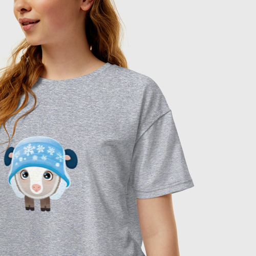 Женская футболка хлопок Oversize с принтом Маленькая овечка, фото на моделе #1
