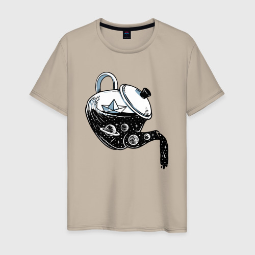 Мужская футболка хлопок Космос в чайнике, цвет миндальный