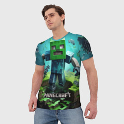 Мужская футболка 3D Зеленый человечек Minecraft - фото 2