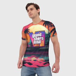 Мужская футболка 3D GTA 6 логотип на фоне заката - фото 2