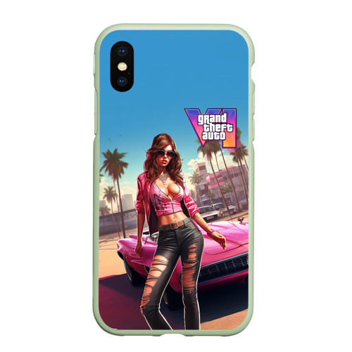 Чехол для iPhone XS Max матовый GTA 6 girl logo, цвет салатовый